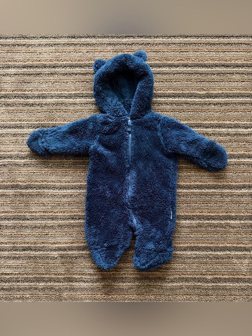 Wipette Plush Dark Blue Baby One-Piece Footed Romper with Hood